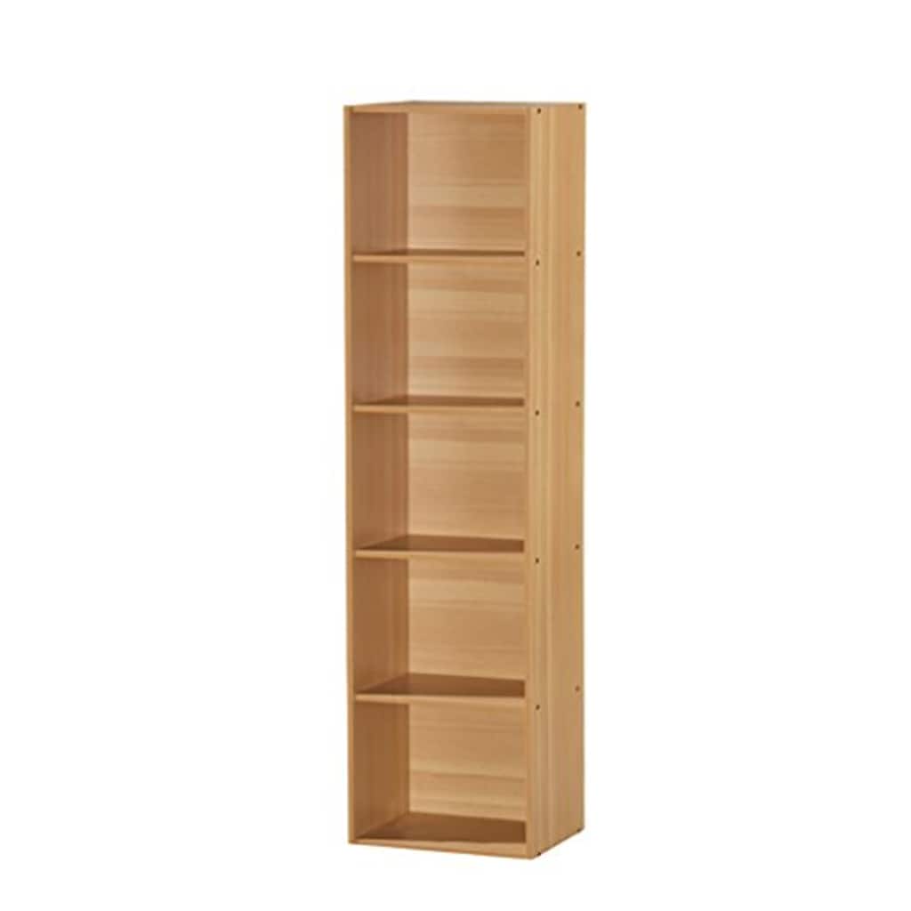 Modern Wood Shelf Unit - 5 Tier Open Bookcase, Beech Finish, Tall Storage Organizer