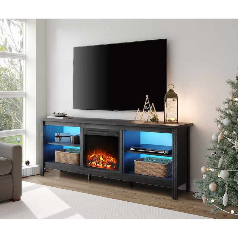 Wood Fireplace TV Stand for 75 Inch TV Entertainment Center, 70 Inch