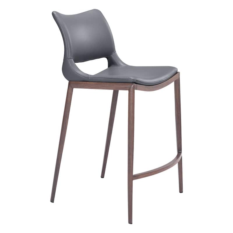 HomeRoots Set of Two 25" Dark Gray And Brown Faux Leather And Steel Low Back Counter Height Bar Chairs