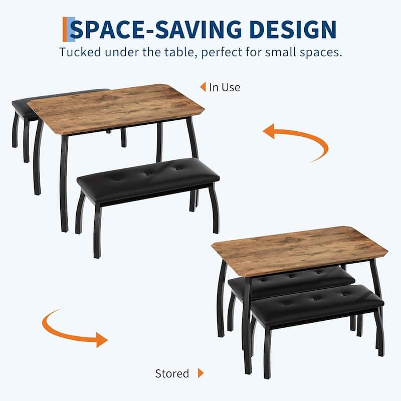 43.3" Kitchen Dining Table Set with 2 Upholstered Benches for Home Kitchen Dining