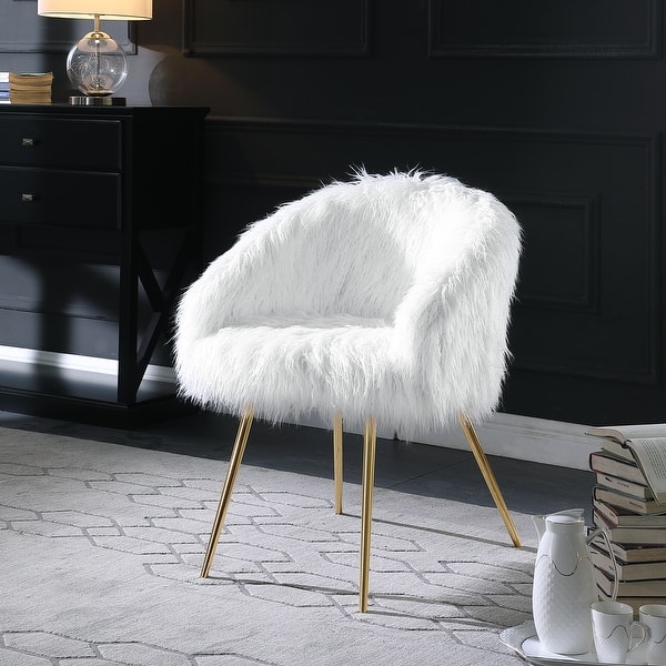 slide 2 of 6, Roundhill Furniture Ravni Faux Fur Accent Armchair with Gold Legs