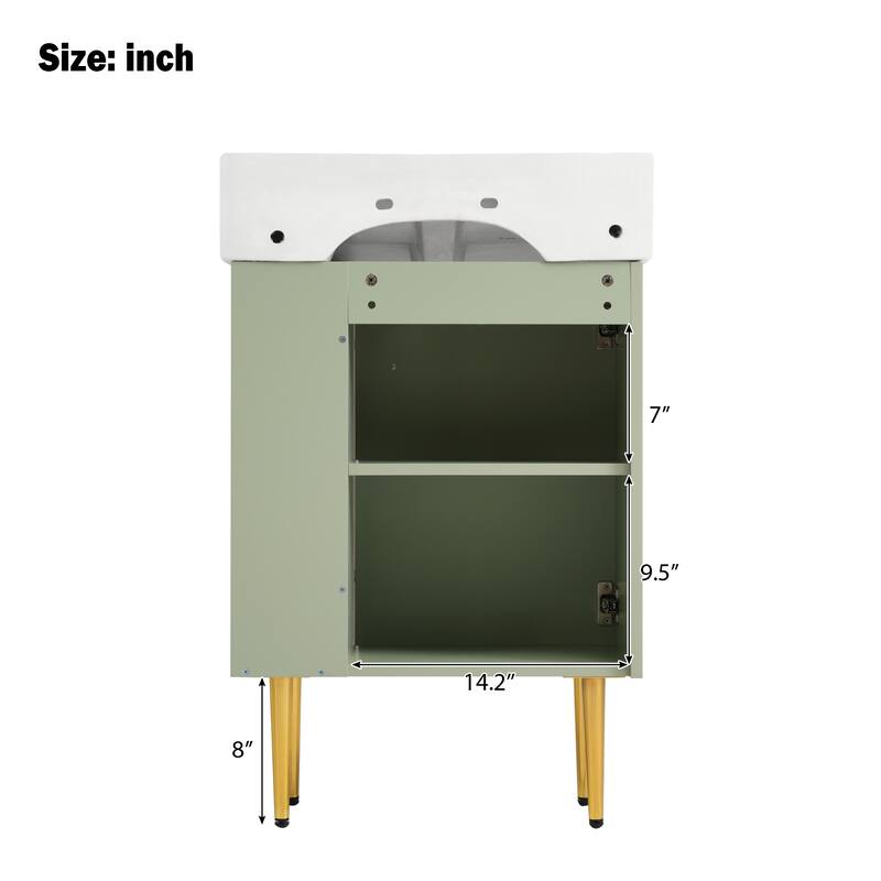 Bathroom Vanity With Combo Cabinet And Single Ceramic Sink, Right Side Storage, 21.6 Inches