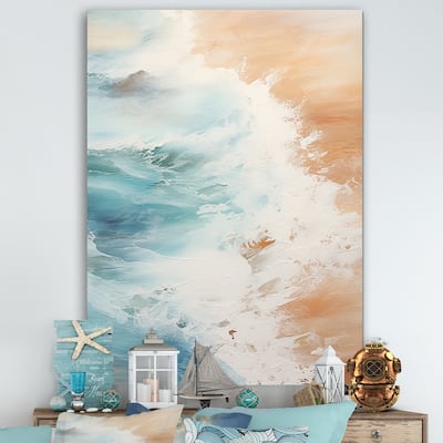 Designart "Modern Blue And Beige Sand Aerial View II" Coastal Beach Sand Wall Art