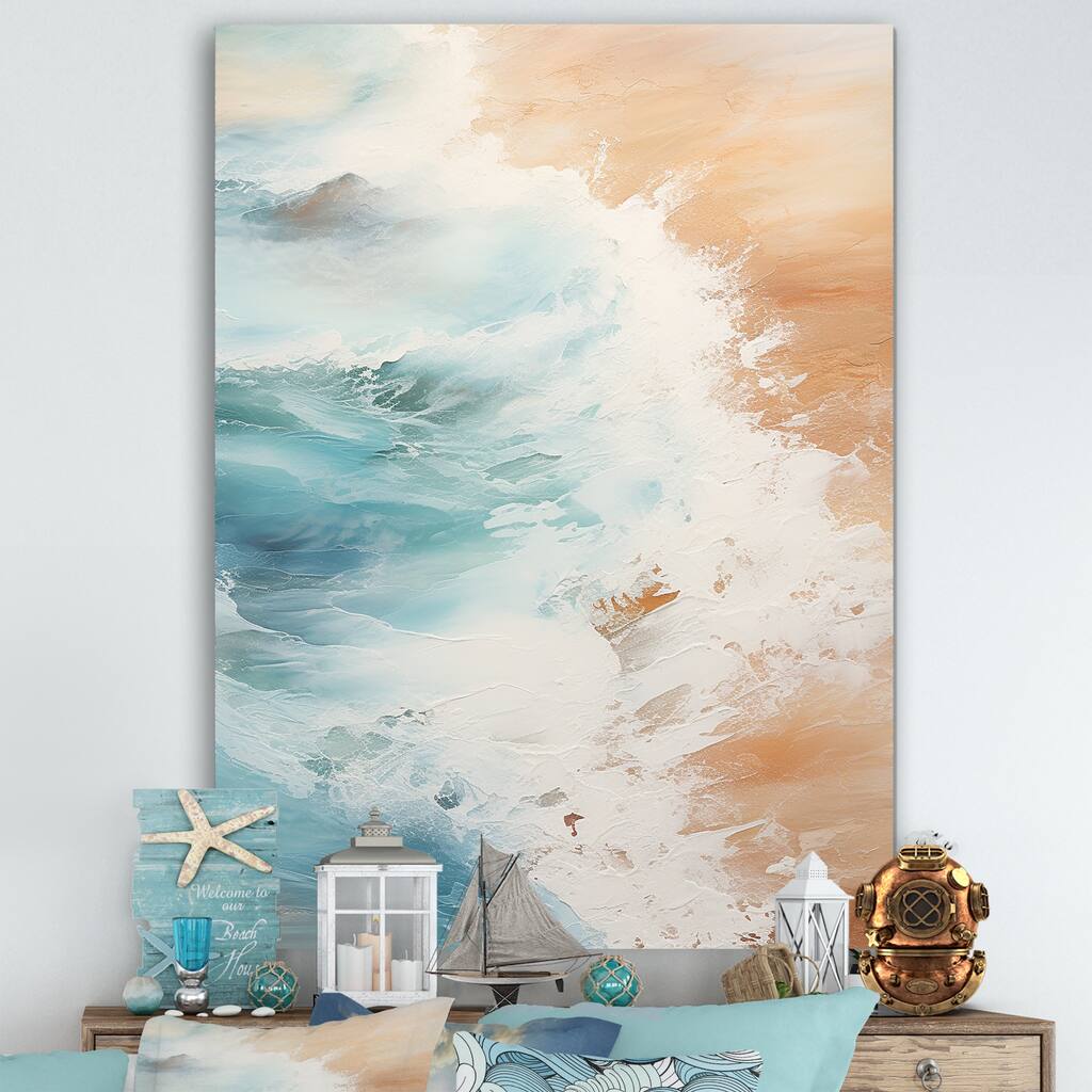 Designart "Modern Blue And Beige Sand Aerial View II" Coastal Beach Sand Wall Art