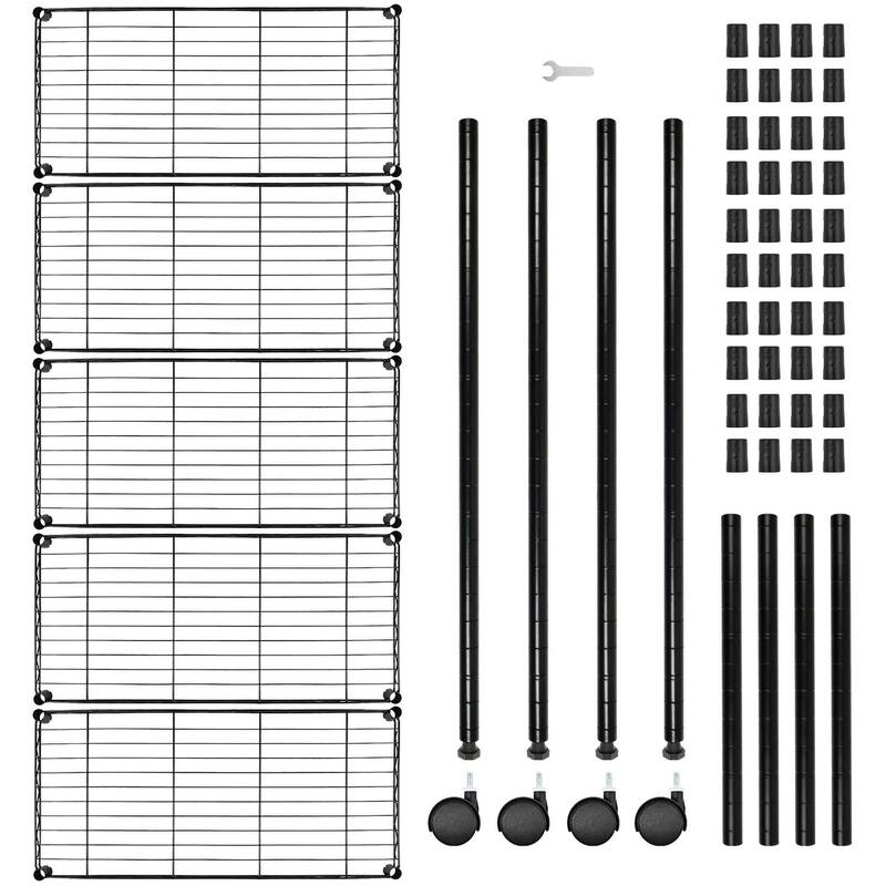 Simple Deluxe Heavy Duty 5-Shelf Shelving Unit, 29" D x 14"W x 61" H, 5 Tier, Black