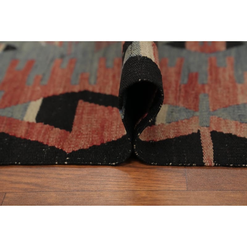 Hand Woven Oriental 100% Wool Carpet Southwestern Tribal Navy Blue & Blues Kilim Area Rug - 10' 0'' X 4' 11''