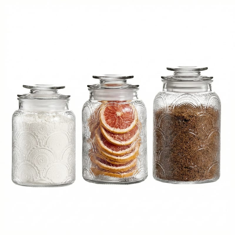 Glass Medallion Textured Canisters (Set of 3)