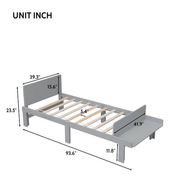 dimension image slide 0 of 2, Modern Twin Bed with Footboard Bench Ideal for Any Youthful Bedroom