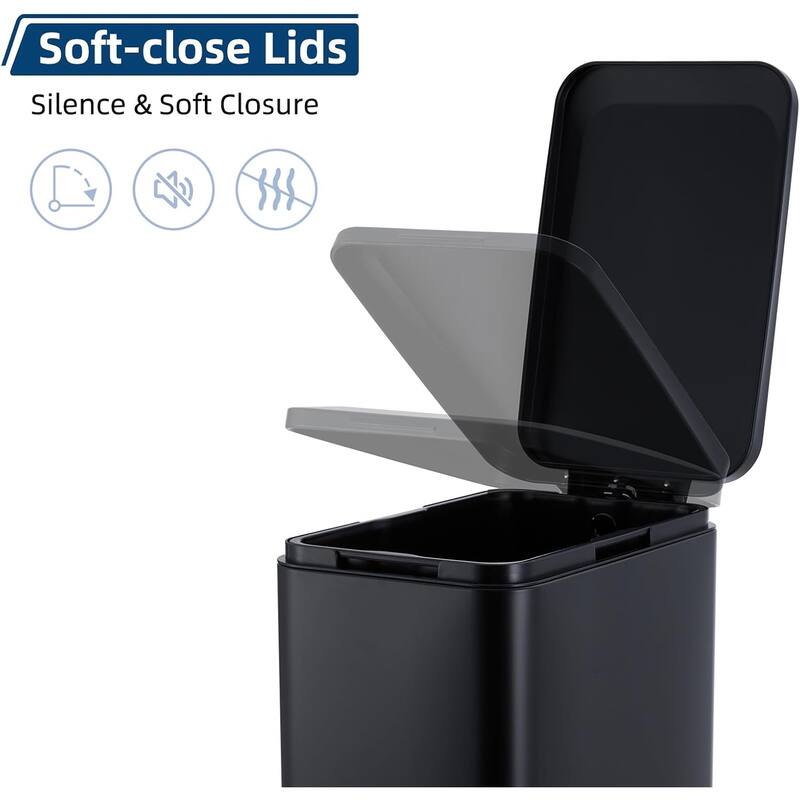 13 Gallon Kitchen Trash Can, Stainless Steel with Soft-Close Lid & Removable Bucket