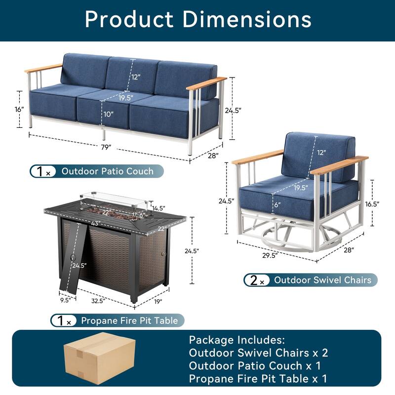 Outdoor Patio Funiture Set with Extra-Thick Seat cushion