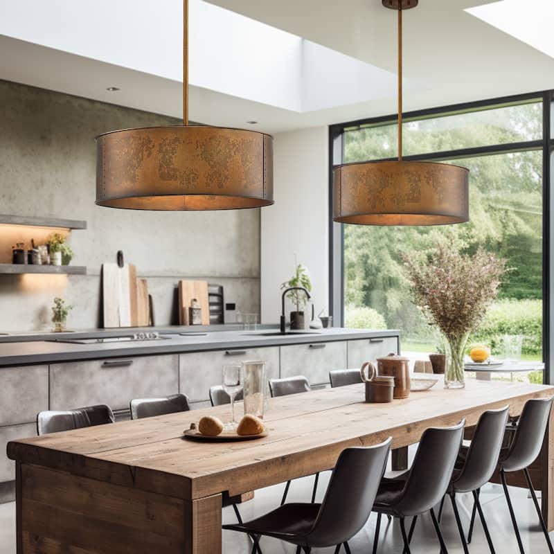 Artisan Antique Bronze Metal Drum Chandelier Light - Antique bronze