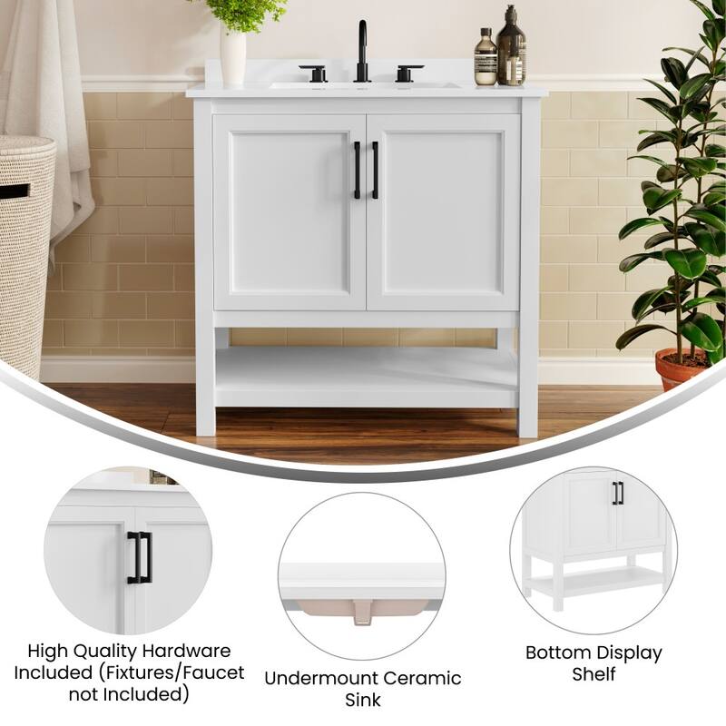 Bathroom Vanity with Undermount Sink and Open Storage Shelf