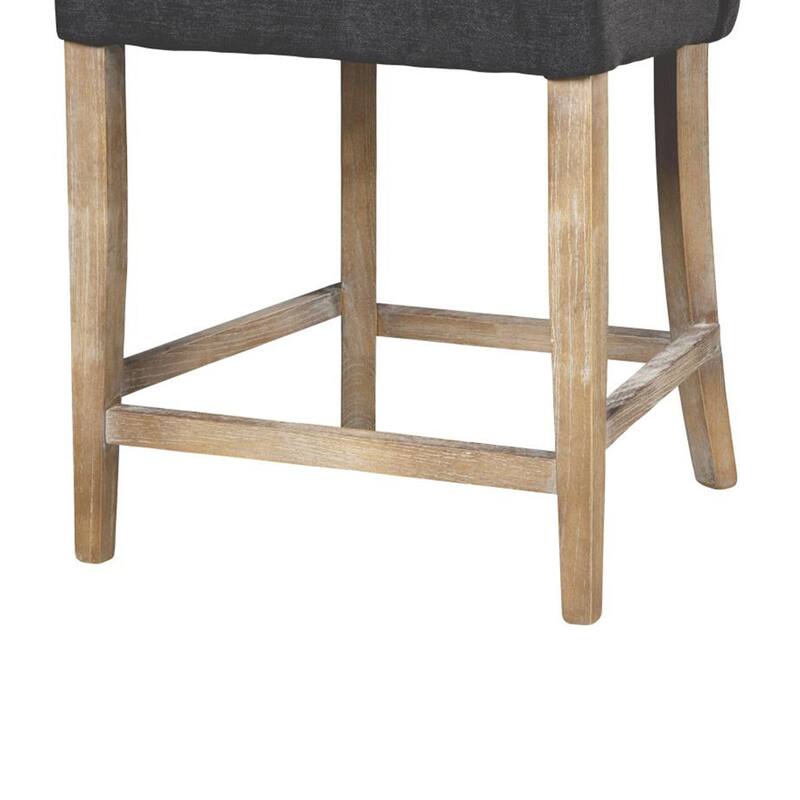 Cly Counter Stool Chair, Soft Dark Gray Fabric, Graywash Solid Wood