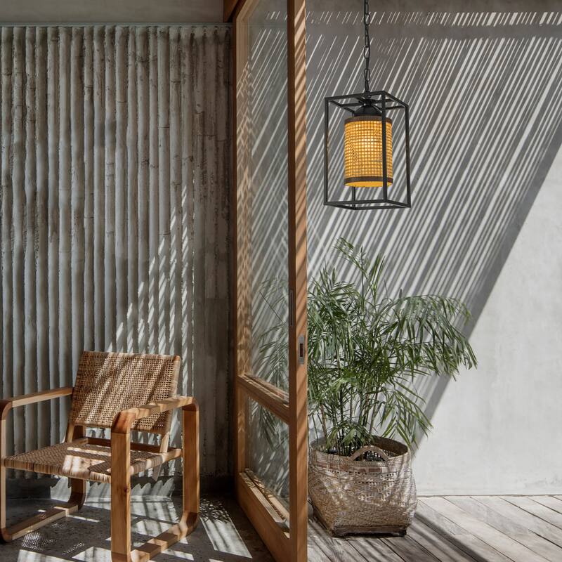 Nyla 1-Light Rattan Outdoor/Indoor Coastal Boho Lantern Pendant Light - 8" Wide