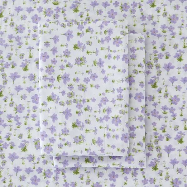 slide 5 of 4, Printed Design Cotton Collection 400TC Hemstitch Little Lili Sheet Set King - Lilac