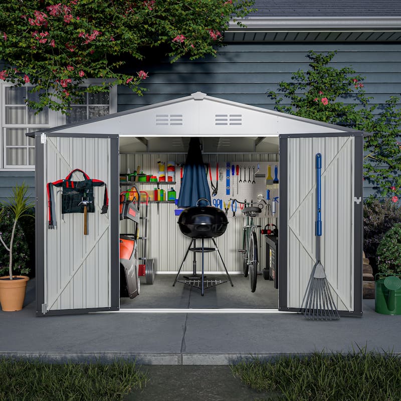 GDFStudio - Evelyn Spacious Outdoor Waterproof Tool Storage Shed with Durable Metal Frame