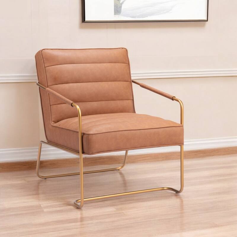 HomeRoots 25" Brown And Gold Faux Leather And Faux Leather Tufted Arm Chair - 25.2 in. x 32.7 in. x 31.1 in. - 25.2 in. x 32.7 in.  x 31.1 in.