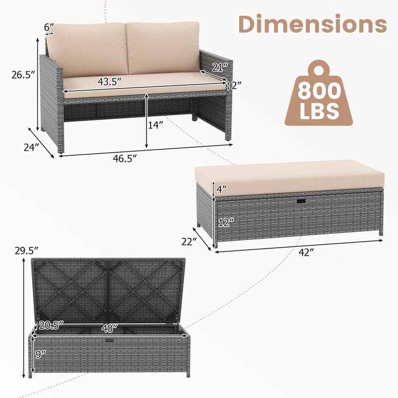 Costway 2 PCS Patio Loveseat with 31 Gal Multifunctional Storage - See Details