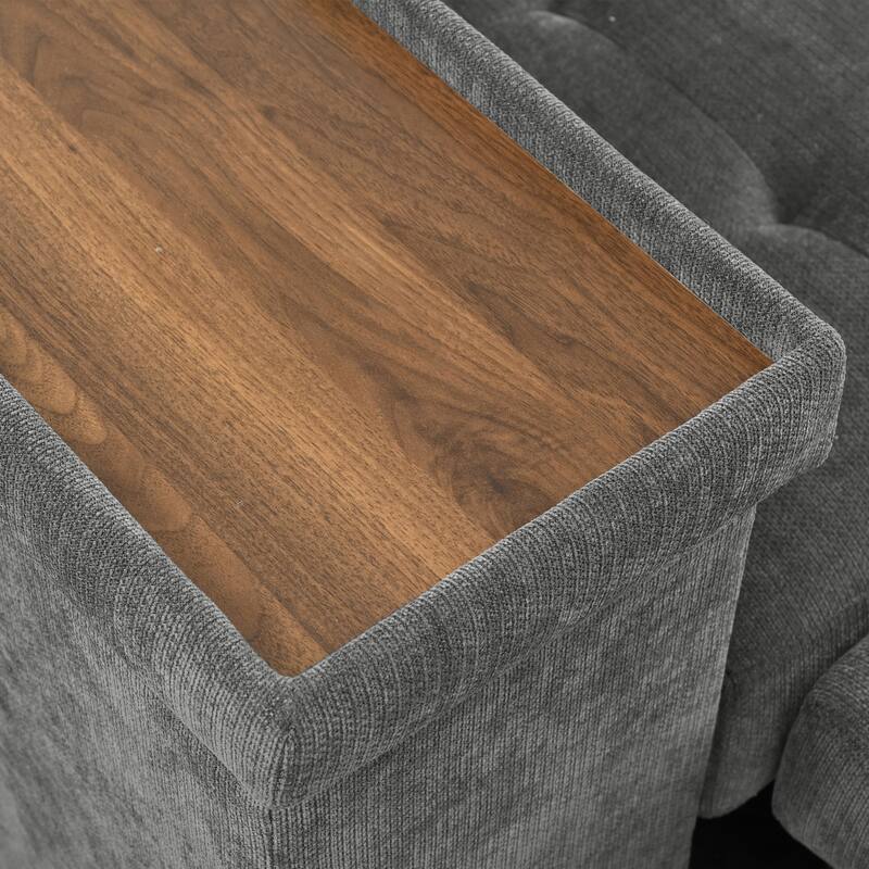 91.5" Polyester L-Shaped Sectional Sofa with Pull-Out Bed, Hidden Storage and Wide Storage Armrests