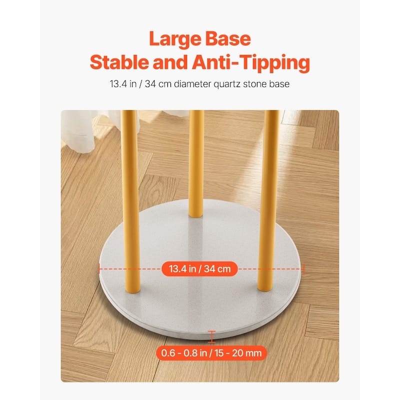 9-Hook Freestanding Coat Rack Stand with Gold Finish and Quartz Base for Living room or Bedroom - 13.4” x 13.4” x 66.93”