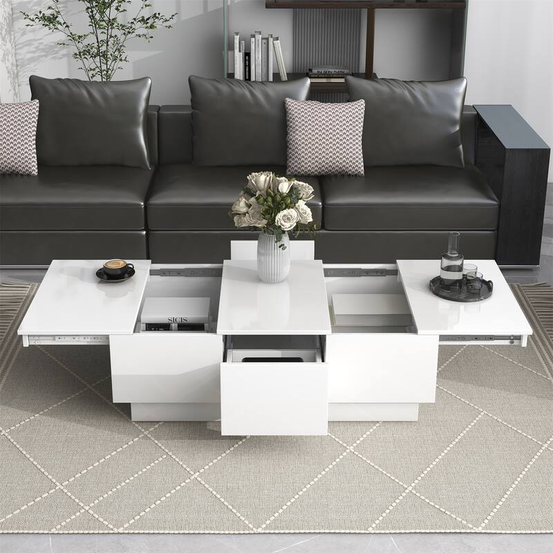 Multifunctional Extendable Coffee Table - 2 Hidden Storage Compartment