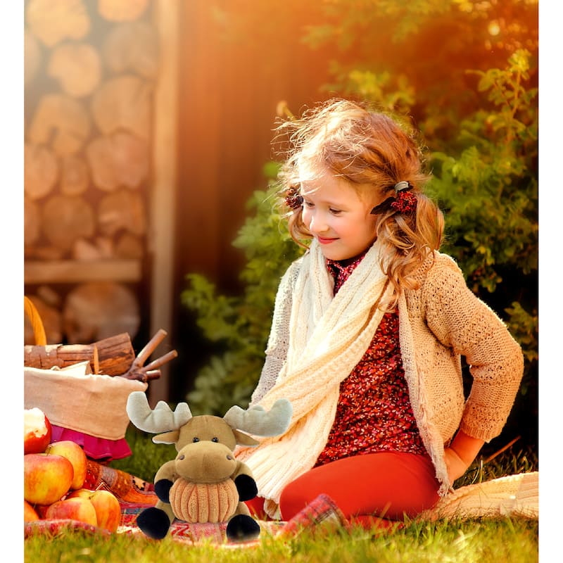 DolliBu Super Soft Moose Stuffed Animal with Pumpkin Decor Plush - 6 inches