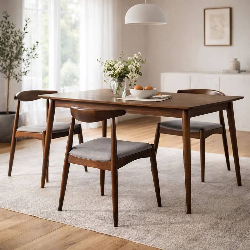 Syma Dining Side Chair Set of 2, Open Curved Back, Dark Brown Wood