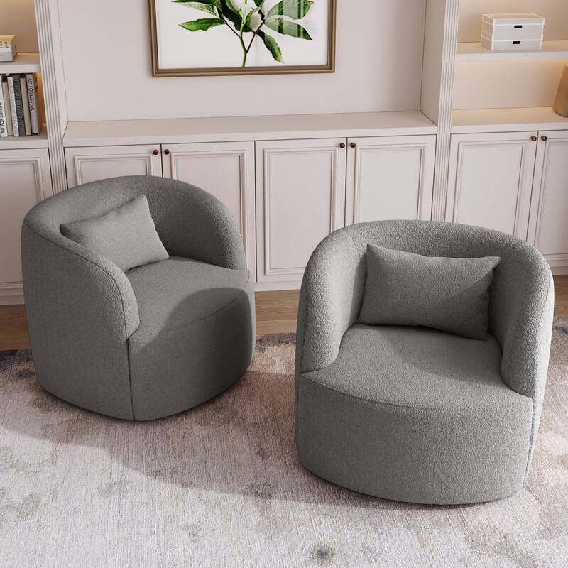 2Set Modern 360-degree Rotation Teddy Barrel Chairs
