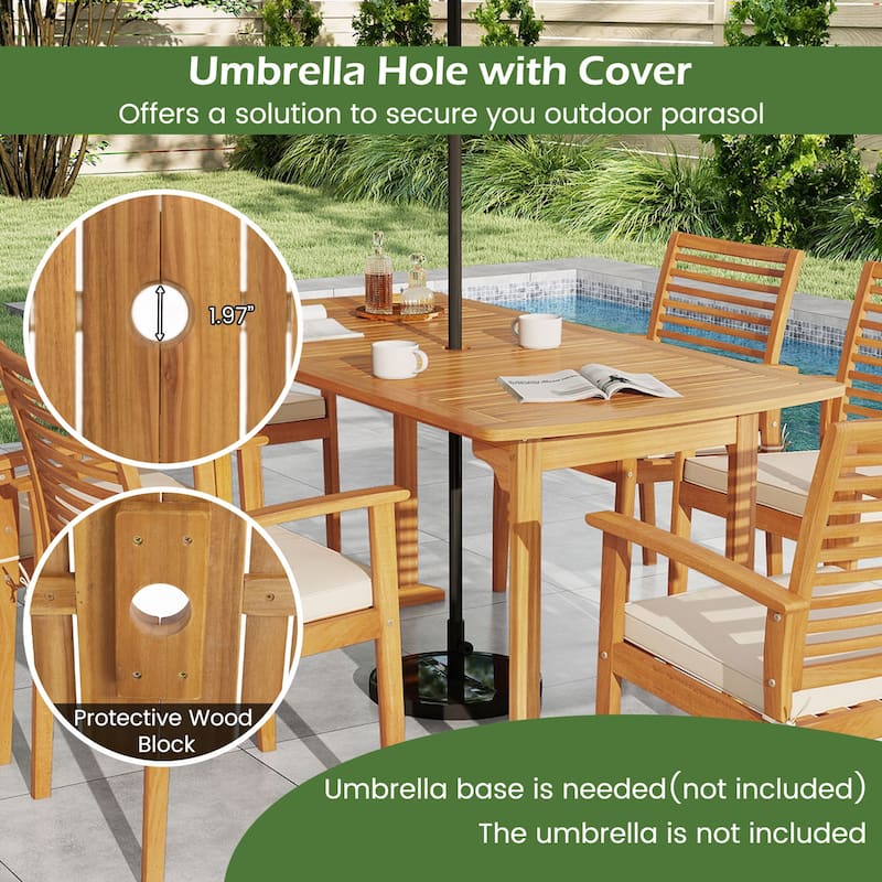 63 Inch Acacia Wood Patio Outdoor Dining Table with Slatted Top Perfect for 6 Seats - 63" x 32" x 30"