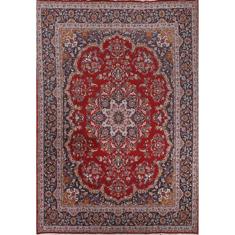 Floral Red Kashan Turkish Rug Machine-Made Medallion Carpet - 9'7" x 12'7"