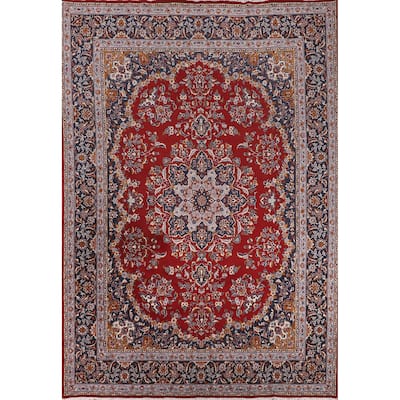 Floral Red Kashan Turkish Rug Machine-Made Medallion Carpet - 9'7" x 12'7"