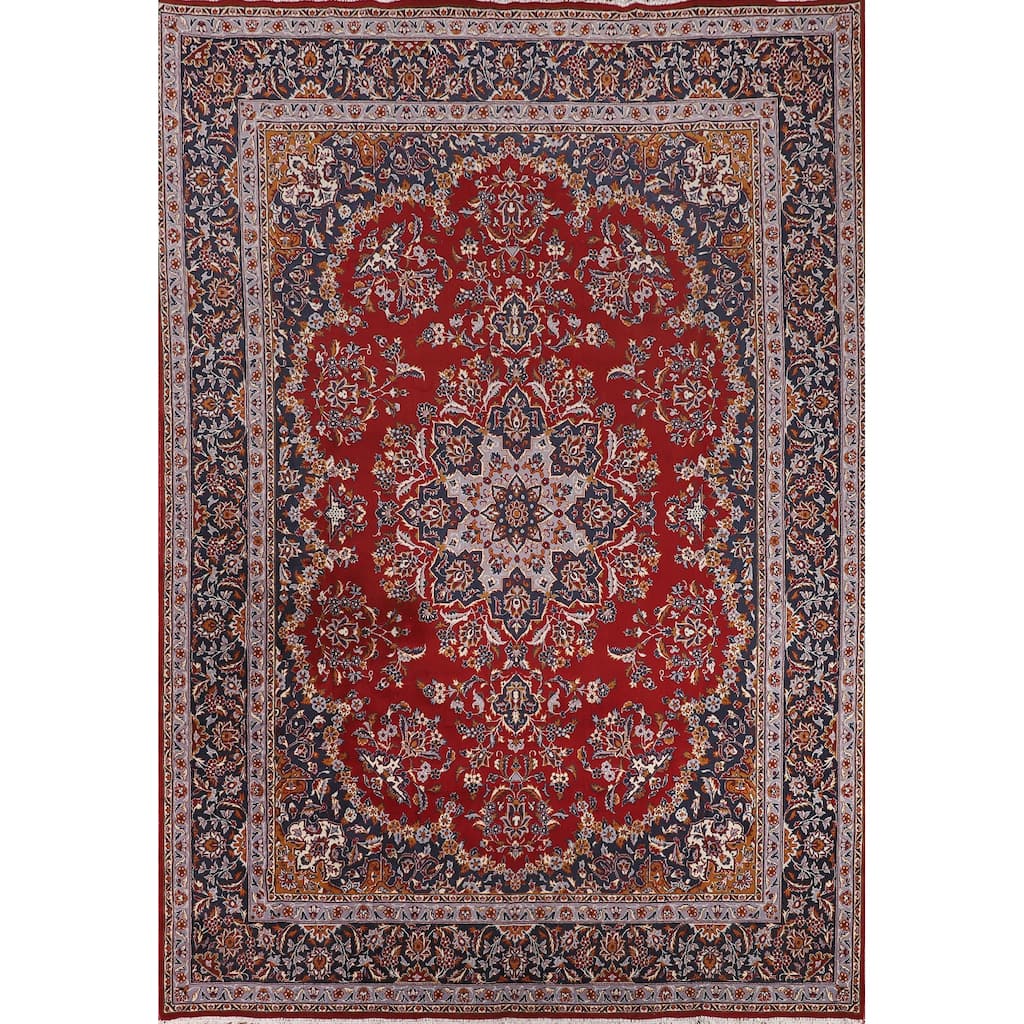 Floral Red Kashan Turkish Rug Machine-Made Medallion Carpet - 9'7" x 12'7"