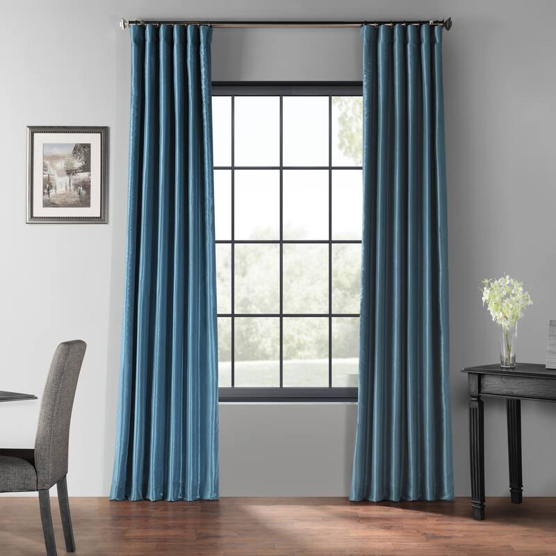 Exclusive Fabrics Blackout Textured Faux Dupioni Silk Curtains (1 Panel) - Luxurious Elegance and Superior Light Control - 50 X 96 - Nassau Blue