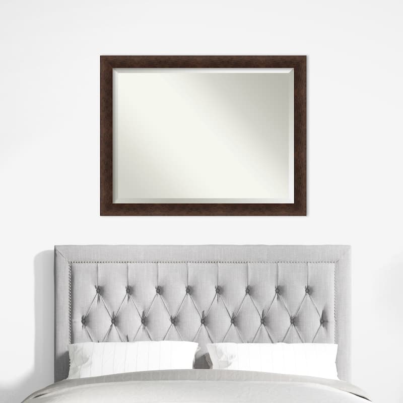 Warm Walnut Beveled Wood Framed Wall Mirror - Warm Walnut