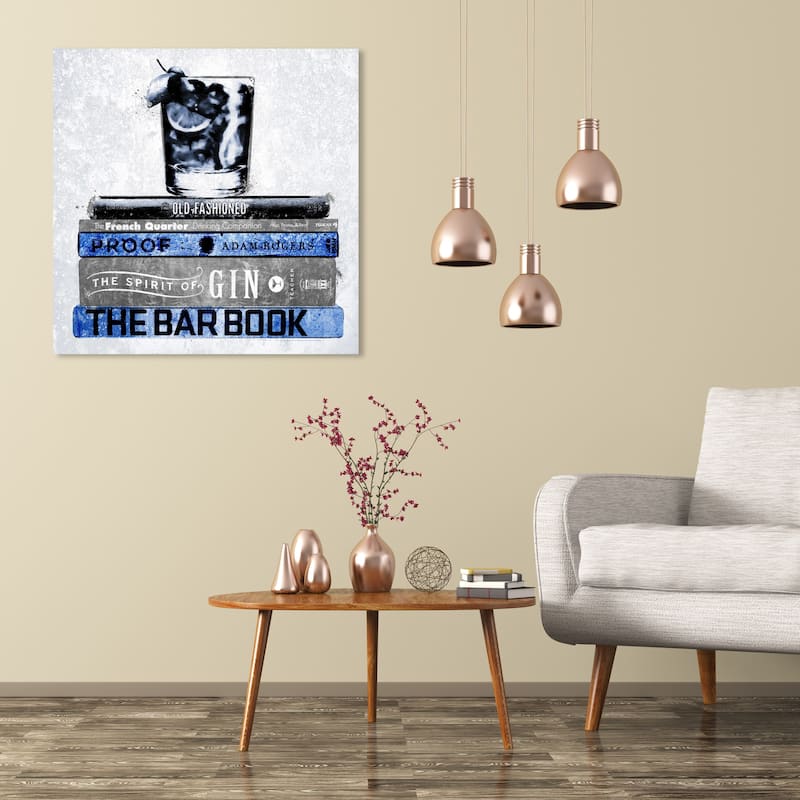 Wynwood Studio 'Luxe Bar Books Indigo' Drinks and Spirits Wall Art Canvas Print Cocktails - Blue, White - 30 x 30