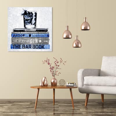 Wynwood Studio 'Luxe Bar Books Indigo' Drinks and Spirits Wall Art Canvas Print Cocktails - Blue, White