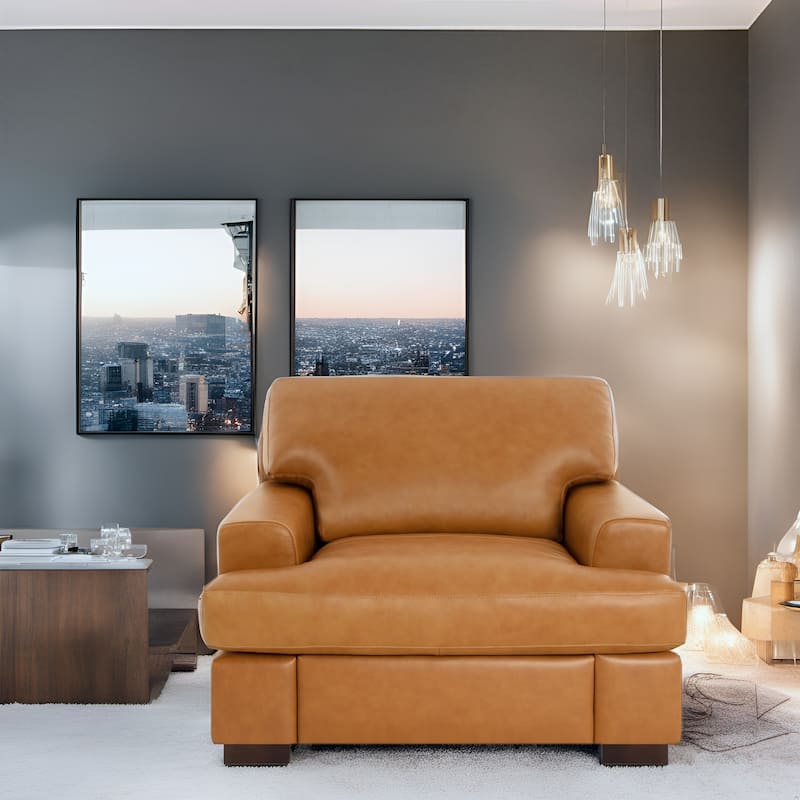 Genuine Leather Sofa Set - Chair, Loveseat & Sofa with Feather Cushions