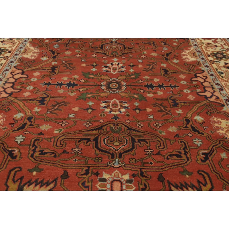 Hand-knotted Transitional Wool Carpet Orange Oushak Rug Floral Oriental Area Rug - 12' 1'' X 8' 11''