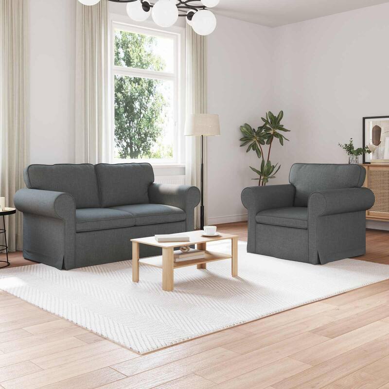 vidaXL Sofa 2 pcs Dark Grey in Fabric - Dark grey-1-Seater +2-Seater (47.24 in)