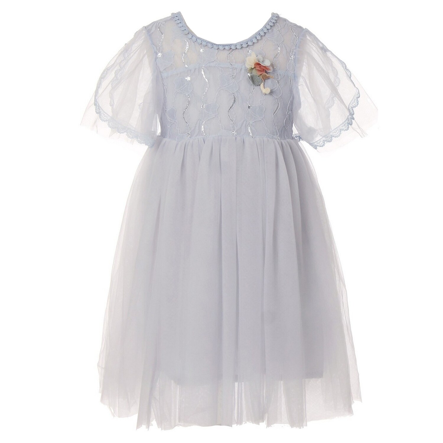 Shop Little Girls Blue Flower Applique Adorned Lace Tulle Cotton