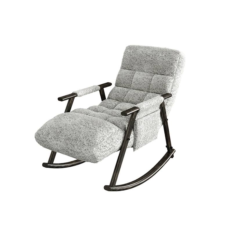 Upholstered Rocking Chair with Adjustable High Back, Side Pockets - Grey