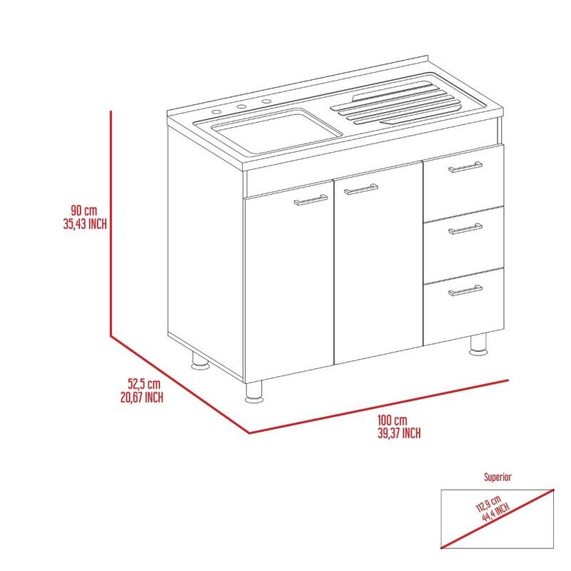 39-inch Wide Double Door Utility Sink cabinet with 3 Drawers - N/A