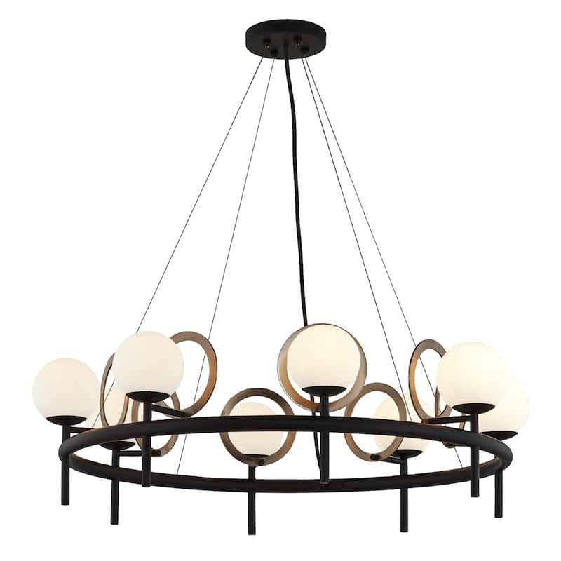 EVOLV Fusion Halo 8-Light Matte Black with Brass Ring Chandelier with ...