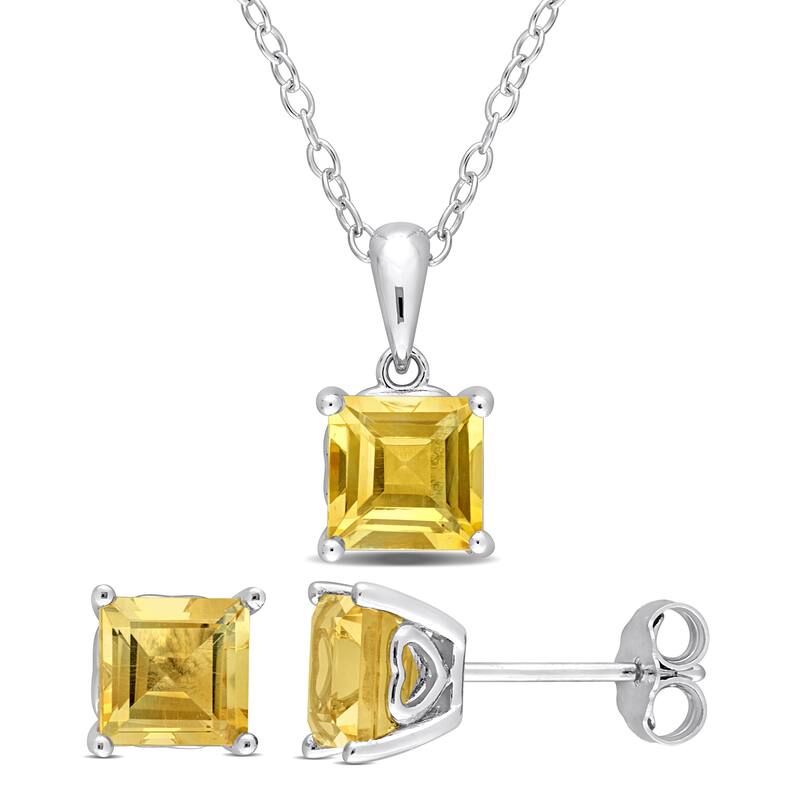Miadora 3 1/6ct TGW Square Citrine Set of Necklace and Earrings in Sterling Silver