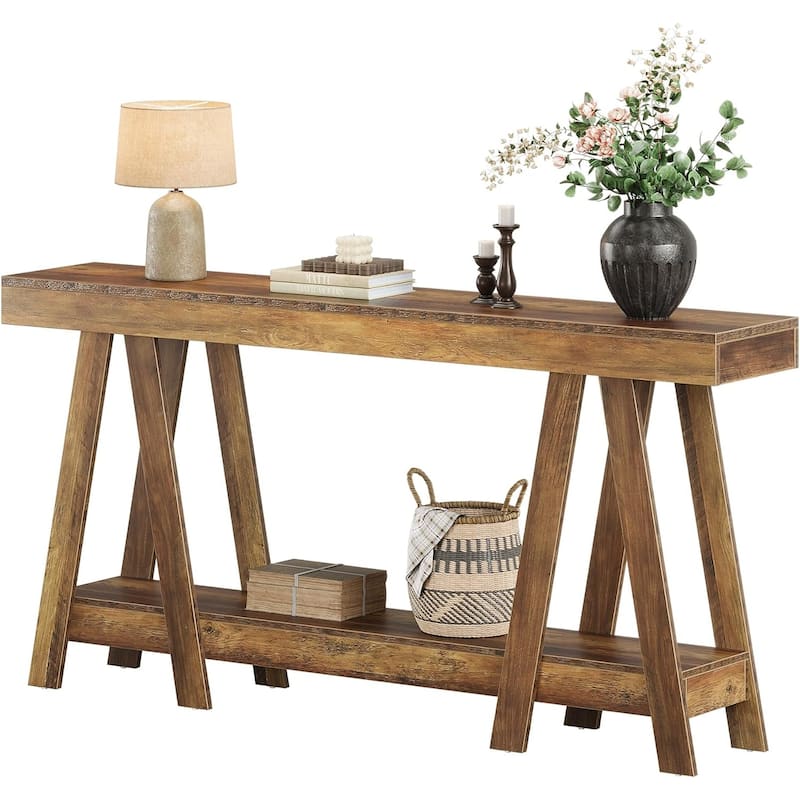70" Farmhouse Console Table, 2-Tier Entryway Accent Table Behind Sofa