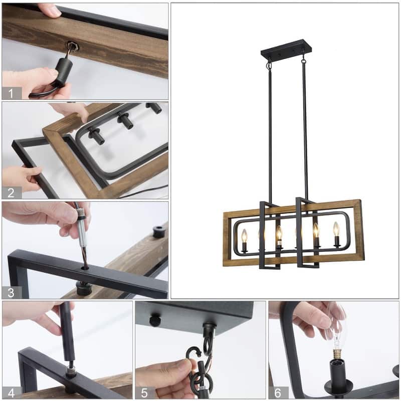 The Gray Barn Modern Farmhouse 6-Light Wood Chandelier Linear Island Lights - W31.5" x E8.7" x H13.8"