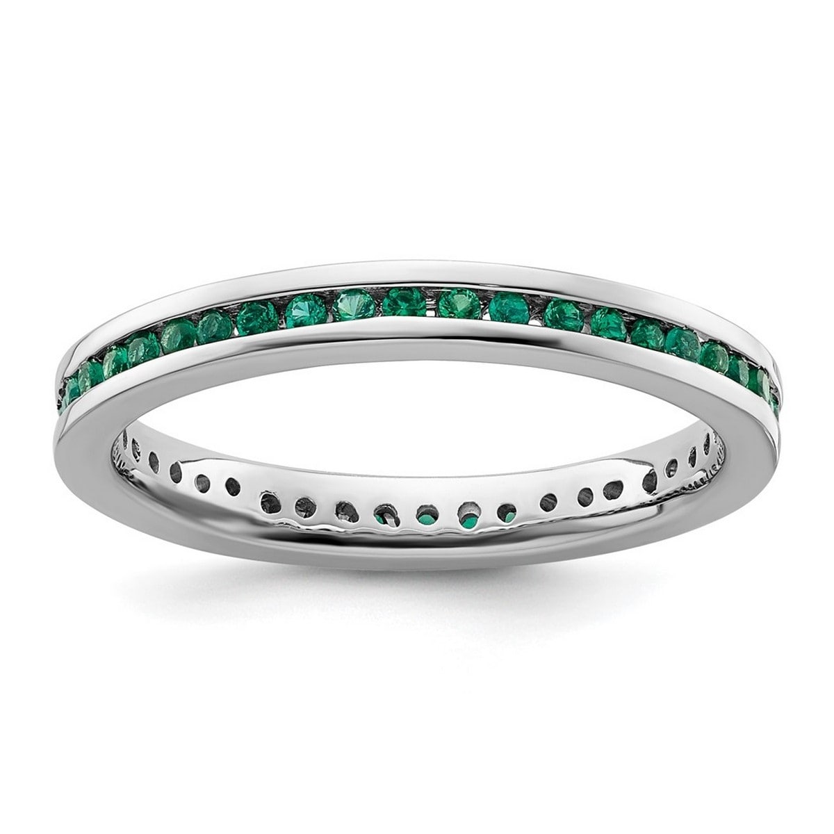 Curata 925 Sterling Silver Channel set 2.5mm Created Emerald Ring