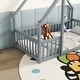 preview thumbnail 5 of 7, Twin Pine Wood House-Shaped Floor Bed Frame with Fence & Guardrails
