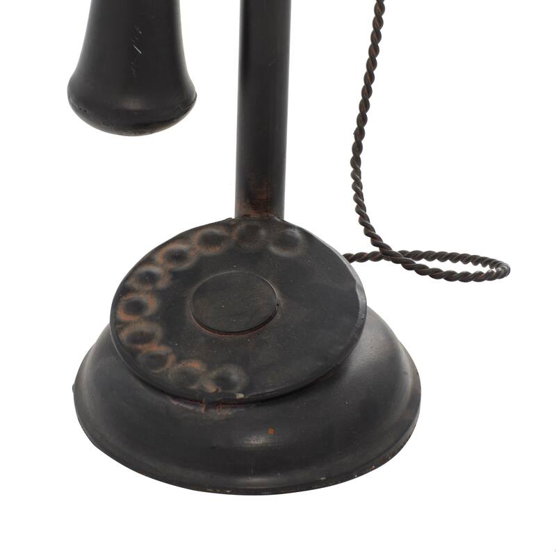 Black Metal Decorative Vintage Style Telephone Decorative Sculpture with Tiered Base and Coil Wire Detailing