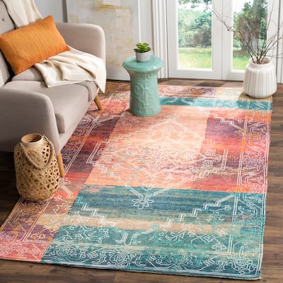 SAFAVIEH Handmade Saffron Ieshia Modern & Contemporary Medallion Coral/Aqua Cotton